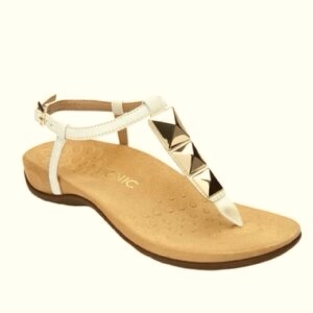 Vionic Women's White Sandals with Gold Accents